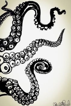 an octopus is drawn in black and white