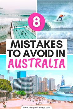 the top 8 things to see and do in australia with text overlaying it