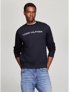 Tommy Hilfiger men's sweatshirt. Made from soft, brushed-back fleece with a flat, clean face and smooth hand, our cozy crewneck features rib-knit trim, and our embroidered logo.  Material: 70% Cotton, 30% Polyester. Tommy Hilfiger Cotton Crew Neck Sweater, Tommy Hilfiger Crew Neck Winter Sweatshirt, Tommy Hilfiger Sweatshirt With Ribbed Cuffs For Streetwear, Tommy Hilfiger Logo Print Sweatshirt For Fall, Casual Tommy Hilfiger Sweatshirt With Logo, Casual Tommy Hilfiger Logo Print Sweatshirt, Tommy Hilfiger Casual Logo Print Sweatshirt, Tommy Hilfiger Logo Print Sweatshirt For Streetwear, Crew Fleece Sweatshirt With Embroidered Logo