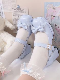 This price is for a pair of mary janes only.   	 		 			Size 			34 			35 			36 			37 			38 			39 			40 		 		 			Foot Length 			22 			22.5 			23 			23.5 			24 			24.5 			25 Blue Cute Shoes, White And Purple Shoes, Pairing Shoes With Outfits, Pastel Mary Janes, Light Blue Mary Janes, Mary Jeans Shoes, Cute Blue Shoes, Cute Blue Outfits, Cute Mary Janes