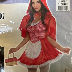 a woman in a red riding hood costume