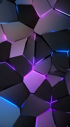 an abstract background consisting of black and purple cubes with neon lights in the middle