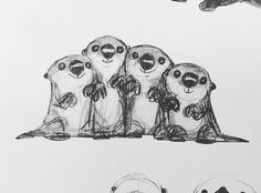 a drawing of five small animals sitting on top of each other