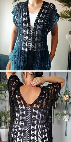 two pictures of the same woman's back and shoulder, one with an openwork top