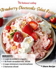 strawberry cheesecake salad recipe in a bowl