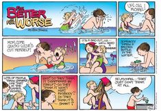 a comic strip with two people in the water