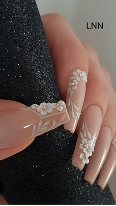 Acrylic Floral Nails, Cutest Nails, 3d Flower Nails, Colorful Nails, Nail Art Wedding, Bride Nails, Fantasy Wedding, Bridal Nails, Elegant Nails