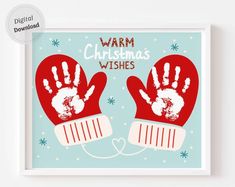 a christmas card with two red gloves and the words warm christmas wishes