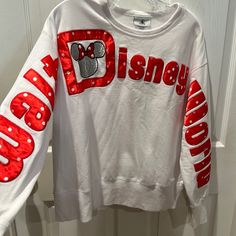 Questions? Leave A Comment Below! White Disney Graphic Print Sweatshirt, White Disney Crew Neck Sweatshirt, White Letter Print Sweatshirt For Disney Fan Events, White Letter Print Sweatshirt For Disney Events, White Disney Cotton Sweatshirt, White Disney Long Sleeve Sweatshirt, White Graphic Print Sweatshirt For Disney Fan Events, White Long Sleeve Disney Sweatshirt, White Mickey Mouse Sweatshirt For Winter