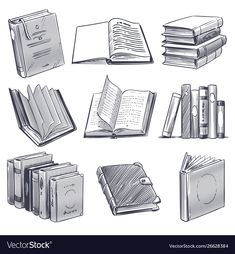 an image of books and notebooks in black and white royaltyvector stock photo