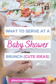 a baby shower brunch is served at a table with plates and glasses on it