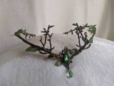 Elven Woodland Tiara with Branches | Etsy Woodland Tiara, Elf Tiara, Elf Crown, Elven Princess, Woodland Elf, Leaf Green, Custom Earrings, Fancy Jewelry, Drop Beads