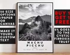 three black and white posters are on the wall next to each other, with text over them that reads buy 1 get 1 free