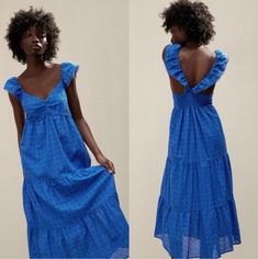 Questions? Leave A Comment Below! Spring Bohemian Royal Blue Dress, Casual Royal Blue Maxi Dress For Spring, Blue Zara Midi Dress For Casual Wear, Blue Zara Casual Dress, Zara Summer Blue Midi Dress, Zara Blue Bohemian Dress, White Midi Wrap Dress, Zara Floral Print Dress, Sheer Overlay Dress