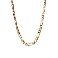 This Figaro chain necklace is designed for modern style and fashion. Crafted with 14 karat yellow gold, this chain necklace is perfect for everyday. Its sleek and bold Figaro style chain links give the necklace a timeless look with a modern twist. Formal Link Chain Necklace With Cable Chain, Formal Cable Chain Necklace With Link Shape, Luxury Figaro Chain Necklace With Oval Links, Luxury Figaro Chain Necklace With Rectangular Links, Formal Delicate Link Chain Necklace, Elegant Figaro Chain Link Necklace, Classic Gold Chain Necklace With Rectangular Links, Yellow Gold Figaro Chain Necklace With Oval Links, Timeless Figaro Link Chain Necklace