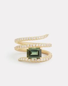 Script Ring with Green Tourmaline and Diamonds – Jamie Wolf Ring With Emerald, Wolf Ring, Ring Setting, Emerald Cut Diamonds, Gems Jewelry, Dream Jewelry, Green Tourmaline, Emerald Cut, Jewelry Inspiration