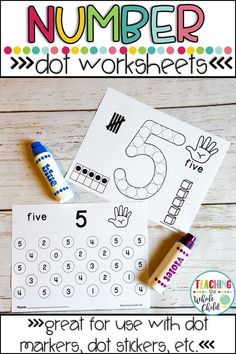 the number five worksheet with markers and crayons