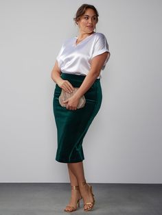 Plus Midi Pencil Skirt | New York & Company Green Pencil Skirt, Pencil Midi Skirt, Green Pencil, Green Pencil Skirts, Midi Pencil Skirt, New York And Company, Midi Skirt Pencil, Velvet Fabric, Midi Length