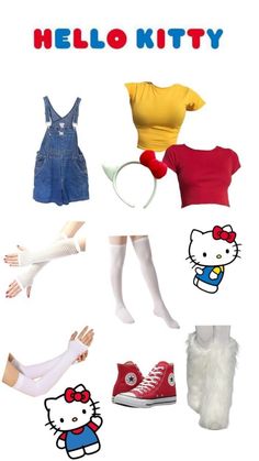 an image of hello kitty clothes and accessories on display with the caption hello kitty