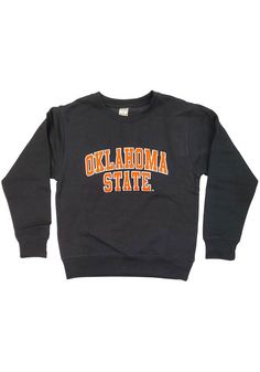 Let your little fan feel like one of the team in this Oklahoma State Cowboys Youth Black Arched Wordmark Crew Sweatshirt! They'll love showing off their pride in this OSU Cowboys Crew Neck Shirt, which features a team graphic applique. Winter Cotton Tops With Elastic Cuffs, Black Collegiate Long Sleeve Sweatshirt, Black Fall Sweatshirt For School, Black Sweatshirt For School In Fall, Black Tops With Ribbed Cuffs For Game Day, Fall Streetwear Tops With Elastic Cuffs, Crew Neck Cotton Tops With Elastic Cuffs, Black Long Sleeve Sweatshirt For School, Black Tops For School In Fall