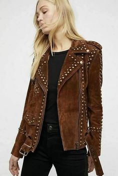 Women Traditional Western Native American Suede Leather Studded Fringed Jacket | eBay Tan Luxe, Rider Jacket, Fall Fashion Coats, Studded Leather Jacket, Suede Leather Jacket, American Western, Studded Jacket, Leather Jacket Style, Riders Jacket