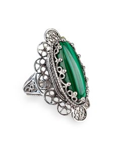 925 Sterling Silver Genuine Green Malachite Gemstone Oval Statement Ring Women Malachite Jewelry Gifts Boxed for Her Material: 925 Sterling Silver Genuine Malachite Gemstone Dimensions: 22 mm x 8 mm, Approximate Total Carat Weight: 10 Ring Face Length: 1.35 inches, Width: 0.70 inches Comes with a gift pouch & box Free Domestic Shipping This will come in a designer pouch, put in gift box and a romance card. It is a gift that will create memories for years to come. For this particular ring if Ottoman Silver, Exotic Jewelry, Malachite Jewelry, Silver Collection, Fine Silver Jewelry, Green Malachite, Oval Rings, Sterling Silver Filigree, Genuine Turquoise