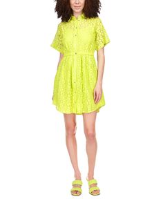 Fashioned from delicate lace| this dress from Michael Michael Kors is a first pick for a chic look| (Clearance) Lace Shirt Dress, Short Shirt Dress, Short Shirt, Dress Sleeve Styles, Shirt Dress Style, Dress Yellow, Michael Kors Dresses, Necklines For Dresses, Green Lace