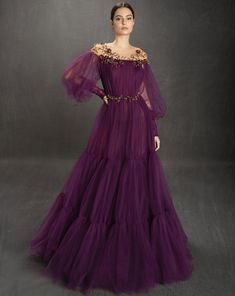 #teutamatoshi #teutamatoshiduriqi Fairy Gown, Teuta Matoshi, Sparkle Gown, Purple Gowns, Evening Dresses With Sleeves, Long Sleeve Evening Dresses, Evening Dresses Elegant, Fantasy Dress, Heidi Klum