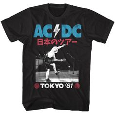 "AC/DC Men's T-Shirt by American Classics Part Scottish, part Aussie, 100% High Voltage Rock Legends! Formed in Sydney in 1973, AC/DC went from Dirty Deeds Done Dirt Cheap on the Highway to Hell to Back to Black in The Flick of the Switch! They have sold over 200 million albums worldwide and they are still working on new music. Wear some rock history, this cool AC/DC graphic t-shirt is vintage style print with a distressed look as if you bought it at an AC/DC Concert Tour in the 80's What's incl Acdc Shirt, Tokyo Tour, Japan Tour, Angus Young, Heavy Metal Rock, Rock And Roll Bands, Disney Stars, Vintage Rock, Vintage Band