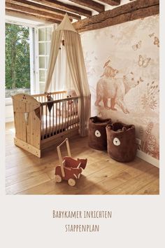 a baby's room with a crib and toys