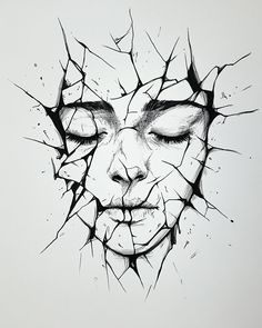 a black and white drawing of a woman's face