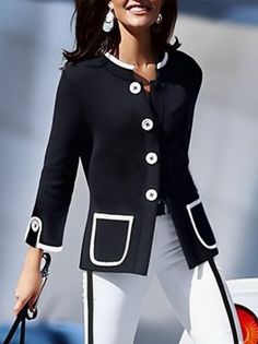 Colour Blocking Fashion, Elegant Jacket, Stylish Work Attire, Ultra Feminine, Printed Bodycon Dress, Interview Outfit, Long Sleeve Blazers, Line Jackets, Long Sleeves Jacket