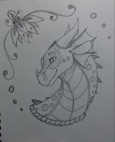 a drawing of a dragon and a flower