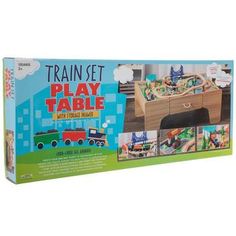 the train set play table is in its box with instructions on how to use it