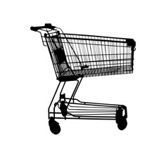 a black and white photo of a shopping cart