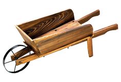 a wooden cart with wheels is shown on a white background