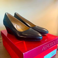 Aerosoles Size 7 Black Wedge Pump. Nwt Style: Inner Circle These Have Cushioned Insoles For Extra Comfort. Black Leather Low Heel Wedge Sandals, Black Pointed Toe Heels With Arch Support, Black Wedge Sandals With Ortholite Insole, Black Heels With Ortholite Insole, Medium Width, Black Leather Wedge Sandals With Arch Support, Black Heels With Arch Support Medium Width, Black Heels With Arch Support For Work, Black Low Heel Wedge Sandals With Removable Insole, Black Slip-on Heels With Ortholite Insole