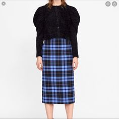 Zara Blue Plaid Skirt Never Worn Blue Plaid Skirt Outfit, Blue Plaid Skirt, Plaid Skirt Outfit, Plaid Midi Skirt, Checkered Skirt, Plaid Skirt, Plaid Skirts, Zara Dresses, Blue Plaid