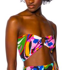 Never Worn Chic Multicolor Bandeau Top, Multicolor Bandeau Top For Party, Multicolor Bandeau Top For Beach, Multicolor Bandeau Top For Beach Season, Black Cropped Sweater, Orange Crop Top, Resort Look, Halter Bodysuit, Waist Jacket