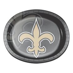 a black and white tray with a new orleans saints logo on it