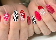 Cute cowgirl nails Cowgirl Nails, Cowboy Nails, Western Nails, Country Nails, Cow Nails, Long Acrylic Nail Designs, Inspired Nails, Girls Nails, Cute Desserts