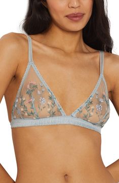 Etam Jardin Embroidered Mesh Triangle Bra | Nordstrom Embroidered Bra, Contemporary Accessories, Colorful Embroidery, Satchel Tote Bag, Triangle Bra, Designer Clothes For Men, Comfortable Dress, Toddler Girl Outfits, Tie And Pocket Square