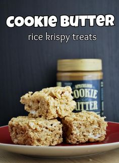 some food is on a plate with peanut butter and rice krispy treats