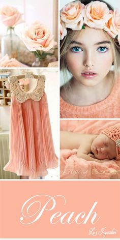 a collage of photos with pink flowers and baby's clothes