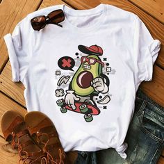 Kawaii+Cartoon+Avocado+Short+Sleeve+T-shirt+Women+Casual+Avocado+Graphic+Tops+Female+Tee+Summer+Women+T-shirts+Tops Cartoon Avocado, Cartoon Tshirt, Shirt Packaging, Low Waist Jeans, Casual Shirt Women, Kawaii Cartoon, Jumpsuits And Romper, Bottoming Shirt, Graphic Tops