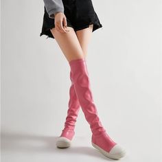 Materialthese Over The Knee Boots Are Crafted From Stretch Microfiber With A Smooth Touch, Which Ensure They're Water-Repellent. Measurementthey Sit Atop A 1" Sturdy Flat Heel, You Can Wear Them For Long Time Standing Or Walk. Shaft Height: 20.86"/53cm; Top Opening 14.56"/37cm. Highlightblack/Milk, Contrasting Toecap, Thigh-High, Slip-On Style, Round Toe, Flat Rubber Sole. Comfortablesoft Cushioned Insole Increases Comfort And Relaxation; With Durable And Non-Slip Rubber Sole, You Can Walk Firml Trendy Pink Knee-high Boots With Round Toe, Pink Knee-high Boots With Round Toe For Fall, Trendy Spring Knee-high Boots With Round Toe, Casual High-top Knee-high Boots For Fall, Fitted Knee-high Winter Boots, Pink Leather Knee-high Boots For Winter, Trendy Pink Knee-high Boots For Spring, Pink Knee-high Boots For Fall, Casual Stretch Boots With Round Toe