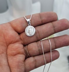 Sterling Silver Guadalupe Necklace, Double-Sided St Jude Necklace, 1mm Box Style Chain, Authentic 925 Virgin Mary Necklace, 13mm in Diameter for just $34.90 #VirginMaryNecklace #StJudeJewelry #GuadalupeJewelry #StJudeNecklace #SilverStThaddeus #SilverVirginMary #925SterlingSilver #SterlingSilver #VirginMaryJewelry #GuadalupeNecklace St Jude Necklace, Guadalupe Necklace, Sliver Necklace, Mary Necklace, Virgin Mary Necklace, St Jude, Online Jewelry Store, Virgin Mary, Jewelry Stores