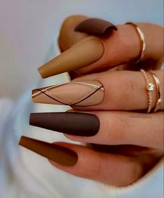 Fall Acrylic Nails, Acrylic Nails Coffin Short, Brown Nails, Hot Nails, Coffin Nails Designs, Pretty Acrylic Nails, Fall Nail Designs, Chic Nails, Fancy Nails