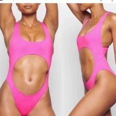 Never Worn / Tag Pink Cutout Swimwear For The Pool, Trendy Fitted Swimwear With Cutout Details, Trendy Fitted Cutout Swimwear, Fitted Cutout Swimwear For Beach Season, Pink Bathing Suit, Pink Bathing Suits, Taffy, Monokini, Bathing Suit