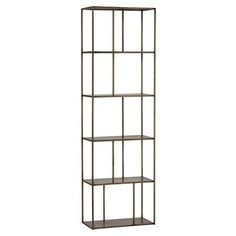 an iron shelf with three shelves on each side and one is open to reveal the bottom section